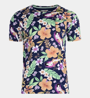 Bellfield Hawaiian Print T-shirt Mænd Marine