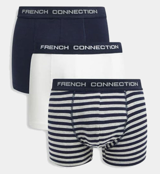 French Connection 3 Pakke Boxer Shorts Mænd Hvid Marine Stripe